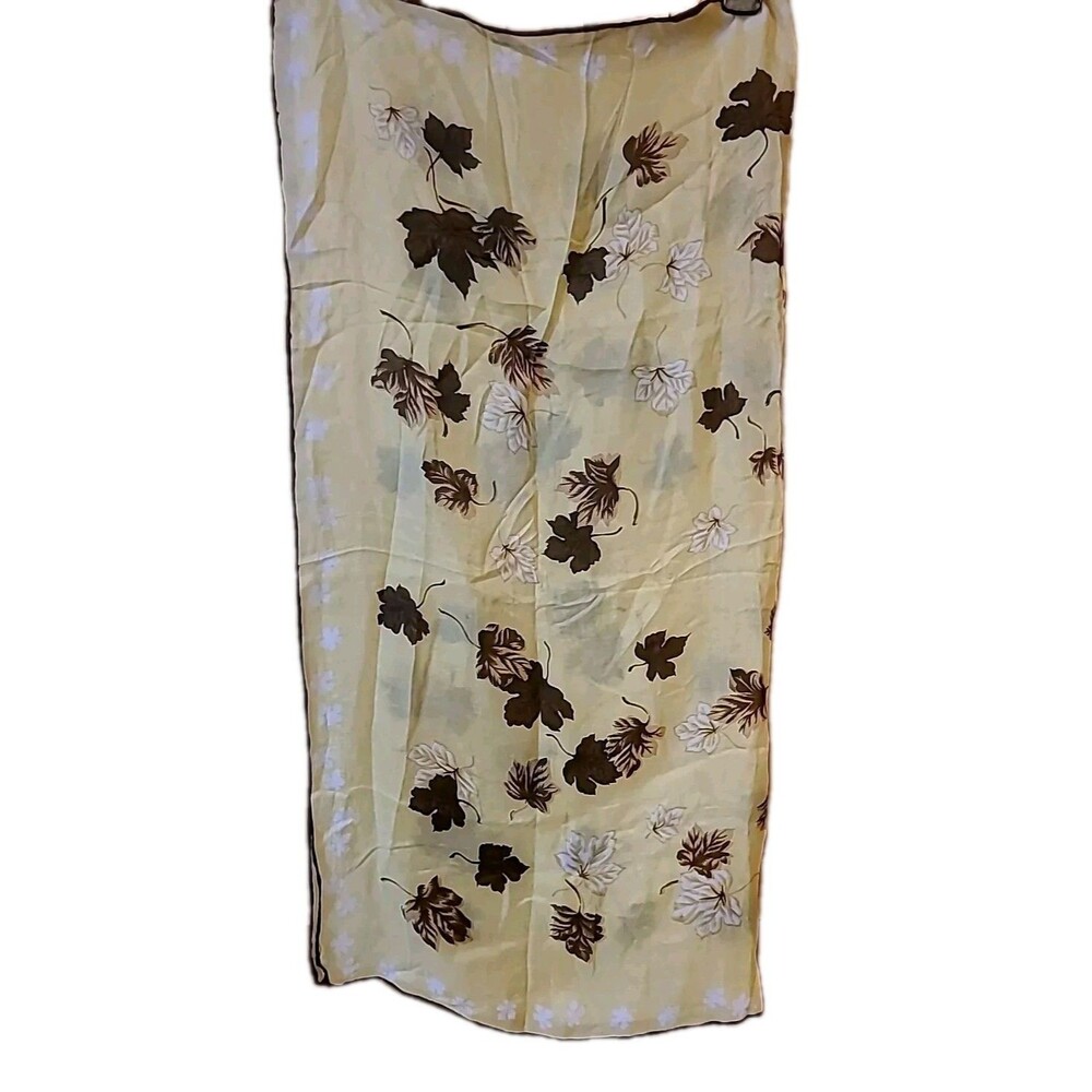 Vintage* handrolled silk scarf, brown leaves and yellow Square30x30 In*Unbranded